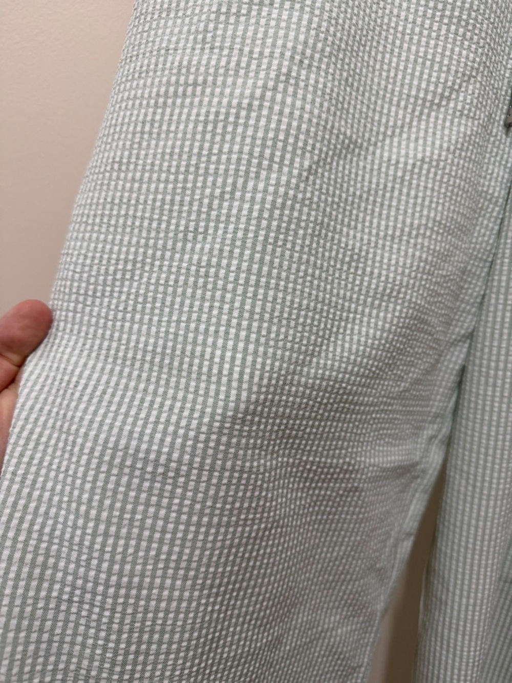 HALARA Mid Rise Double Layer Drawstring Mint Stripe Wide-Leg Ribbed Lounge Pants - Picture 5 of 12